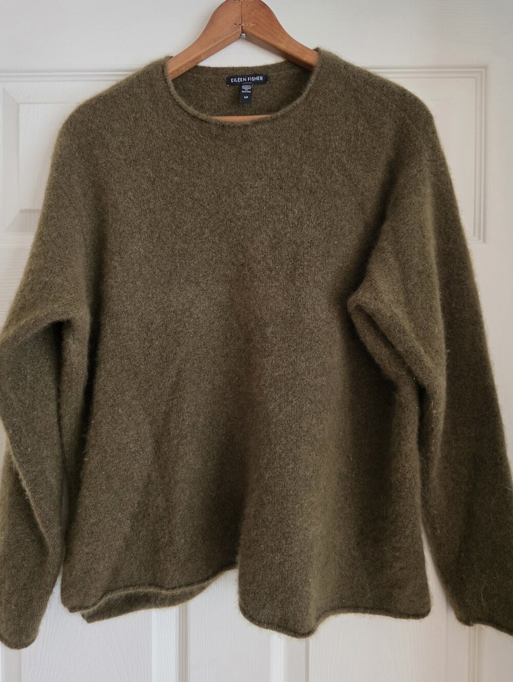 Eileen Fisher Cashmere Silk Bliss Crew Neck Sweater Olive Moss Small